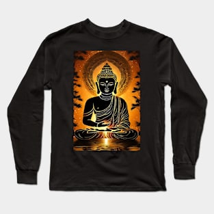 Golden Gautam Buddha meditation art Long Sleeve T-Shirt